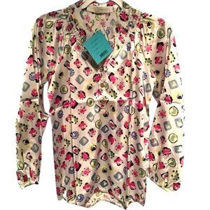 Tracy Negoshian TN 188 Kira Top White/Pink Jewels Long Sleeve Size XS NWT